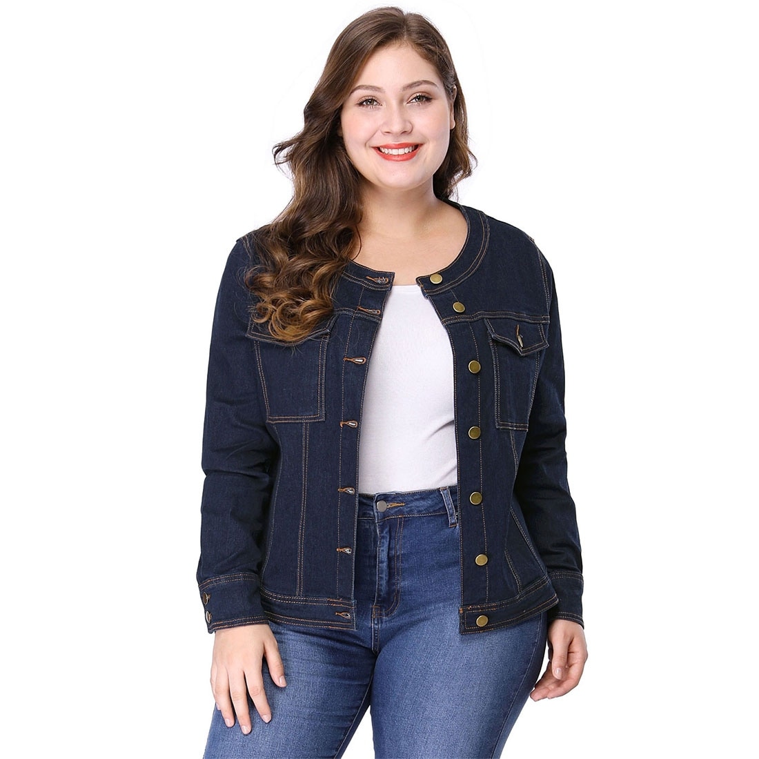 women's plus size long denim jacket