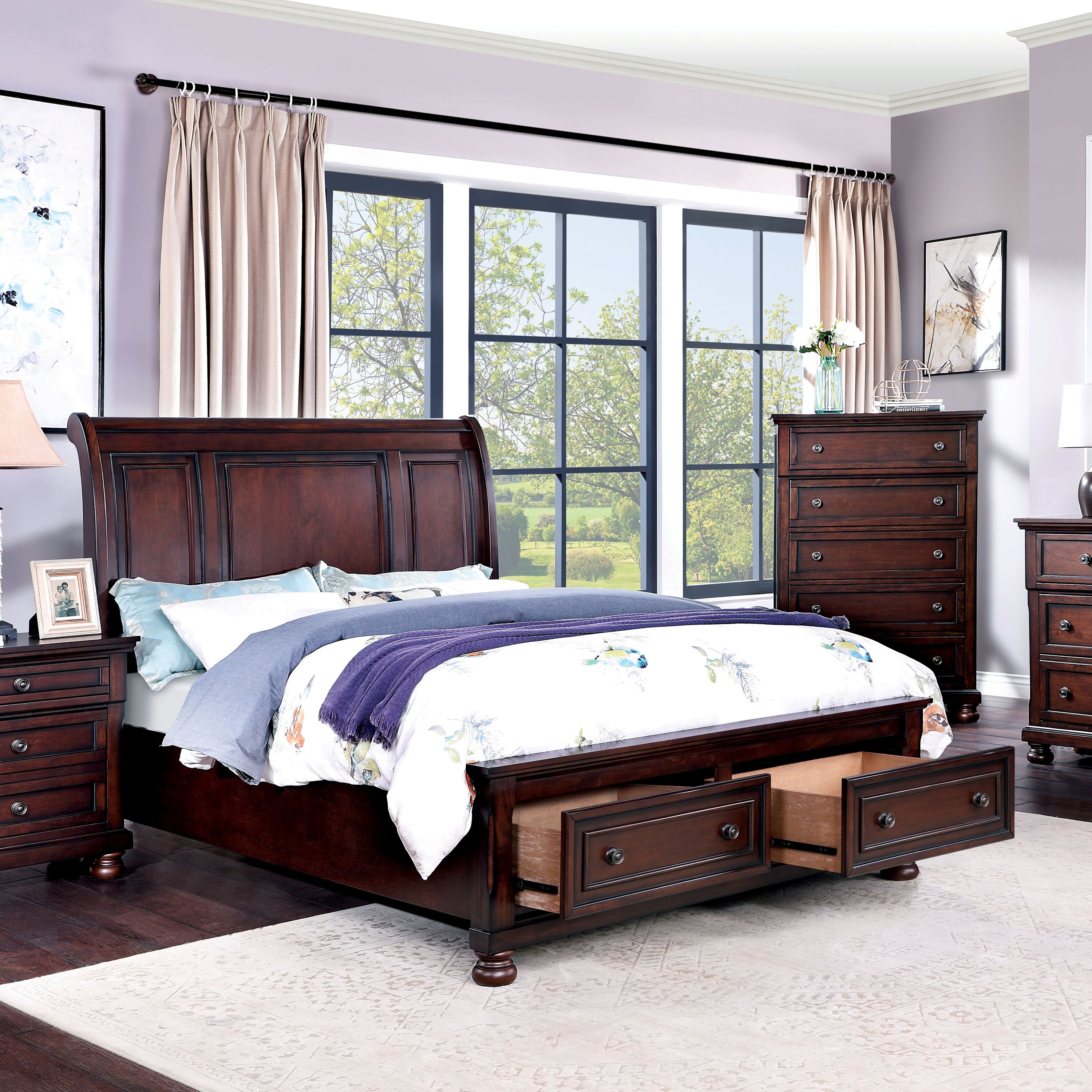 Furniture Of America Boeh Transitional Cherry Platform Bed W Drawers On Sale Overstock 30978232