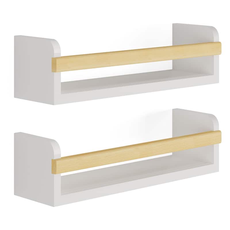 Wallniture Florida Wood Floating Shelves, Kids Room Wall Decor, White, Set of 2