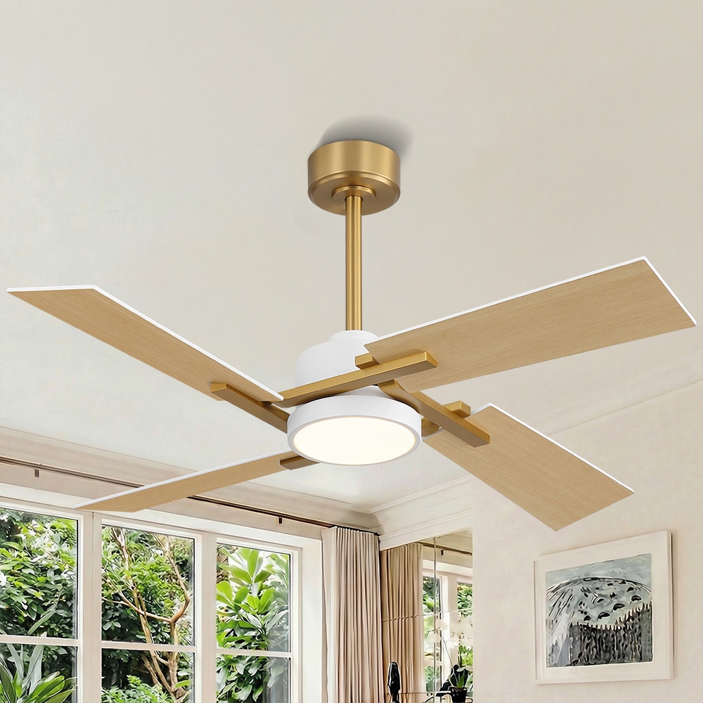 MLiAN 56 In./ 72 In. 4 Plywood Blades Indoor LED Light Ceiling Fan with Remote... - 48'' - NAB Gold/Natural Wood Grain/White