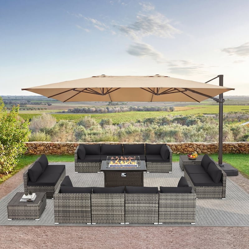 12-Person Patio Conversation Set with Fire Pit Table, All-Weather Wicker Outdoor Furniture