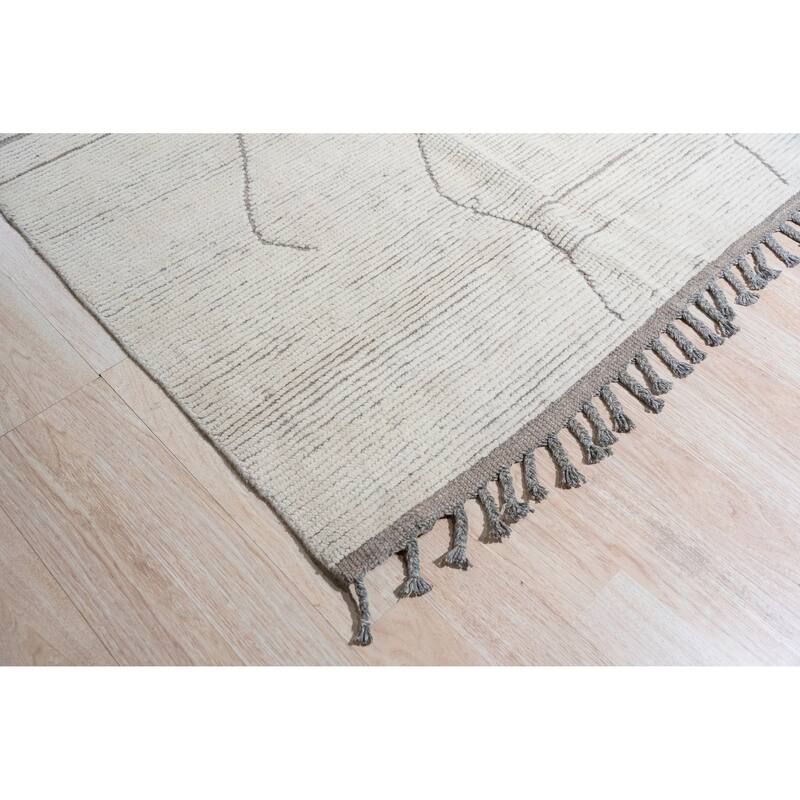 Home Decor Beige Hand-Knotted Wool Contemporary Marrakech Handspun Area RugStylish and Durable Rug for Living Room, Bedroom, Off