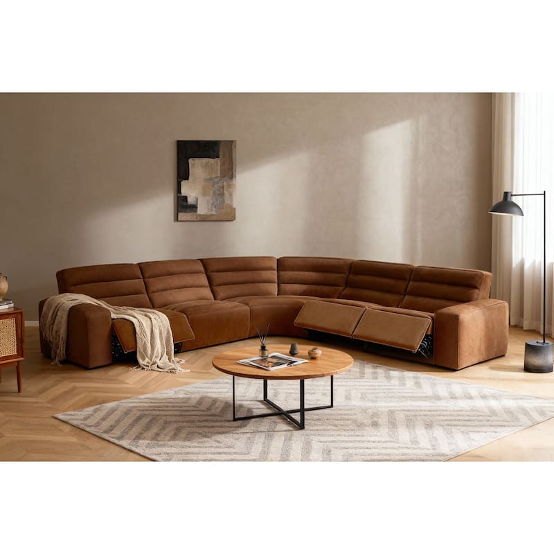 5PCS, 3 power Recliners, Full-Grain Leather Reclining Large Sectional with Zero Gravity