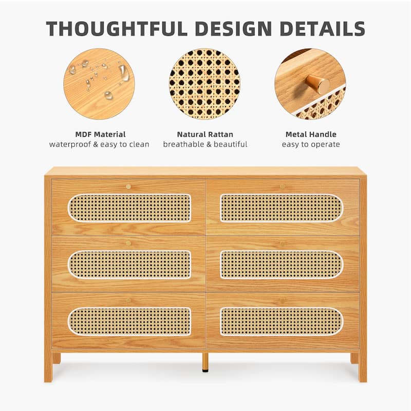Moasis 4-6-Drawer Dresser Chest Drawer Storage Cabinet Rattan Wood Closet