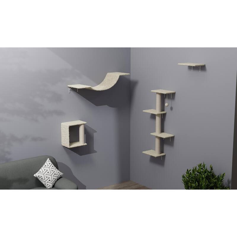 4pcs Modern Wall-Mounted Cat Furniture - Beige