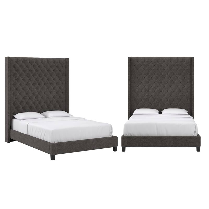 Detmold Wingback Button Tufted High Headboard Platform Bed