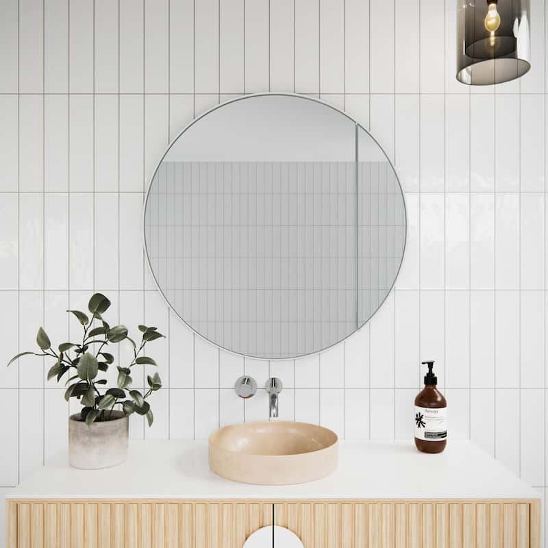 One Door Steel Frame Round Shape Medicine Cabinet - White