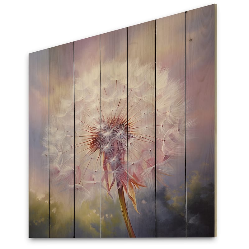 Designart "Purple Dandelion Romantic Impression II" Landscapes Print on Natural Pine Wood