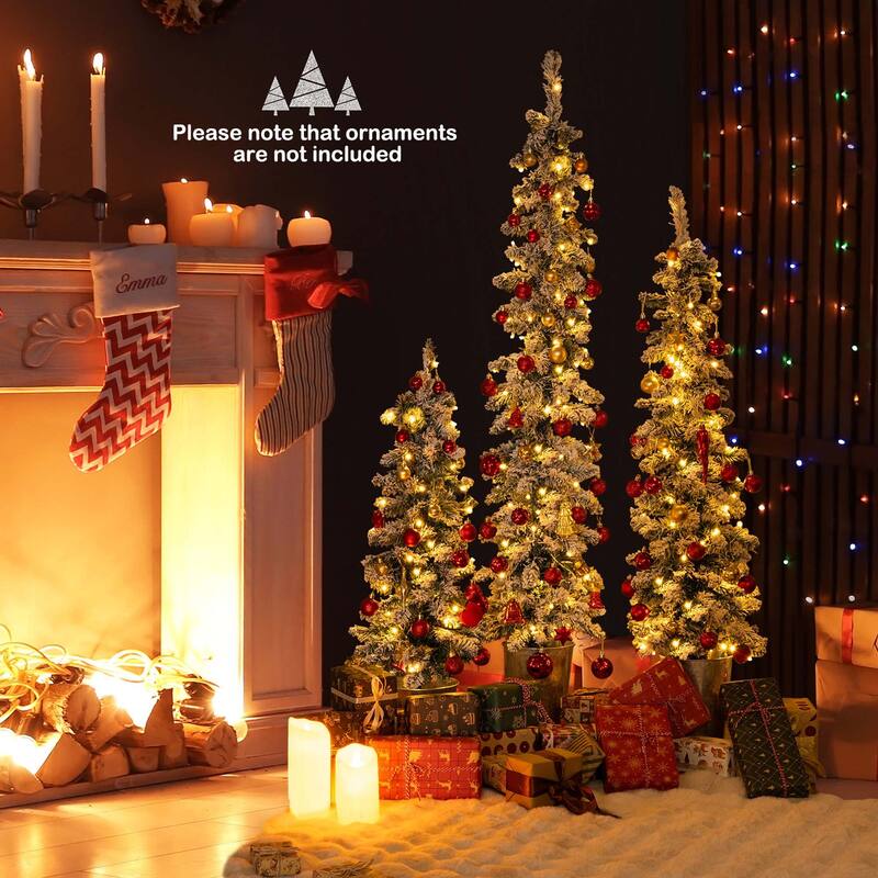Costway Set of 3 Pre-Lit Snow Flocked Artificial Christmas Trees - See Details