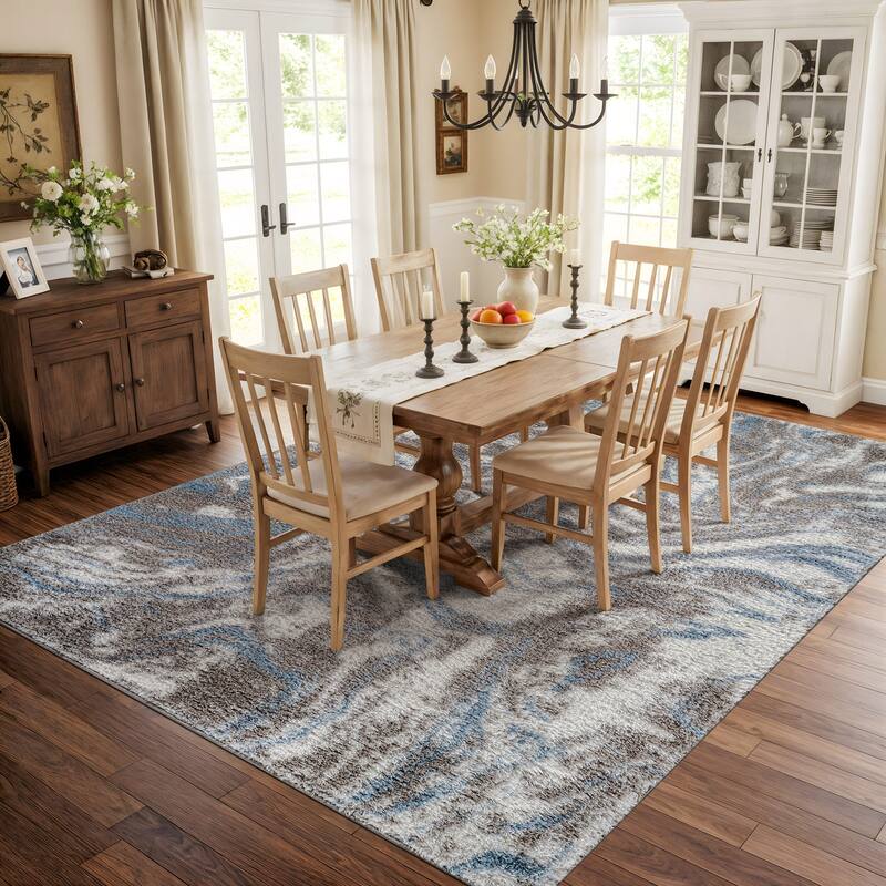 Abstract Marble Shag Rug - Anthracite Dark Gray - Plush Medium Pile, Durable with Jute Backing