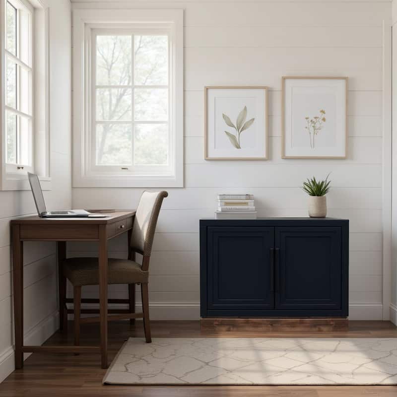 Bridgevine Home Nora Modular 2-Door Base Cabinet, No Assembly Required, Two-Tone Finish - Black and Whiskey