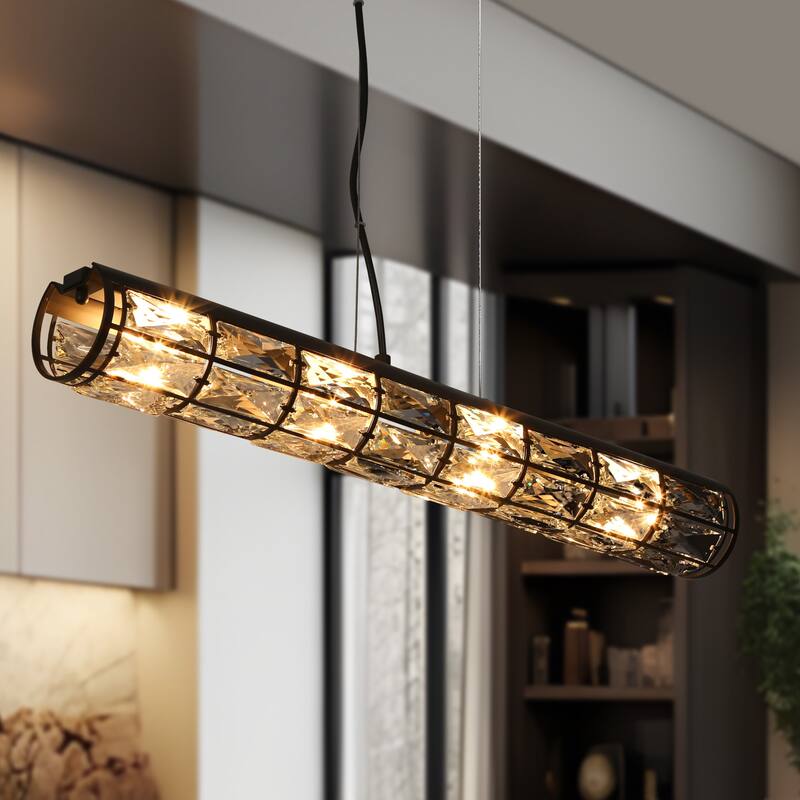 Aulia Modern 4-Light Crystal Chandelier Linear Island Lights for Dining Room - 27'' L x 4.7'' W x 4.7'' H