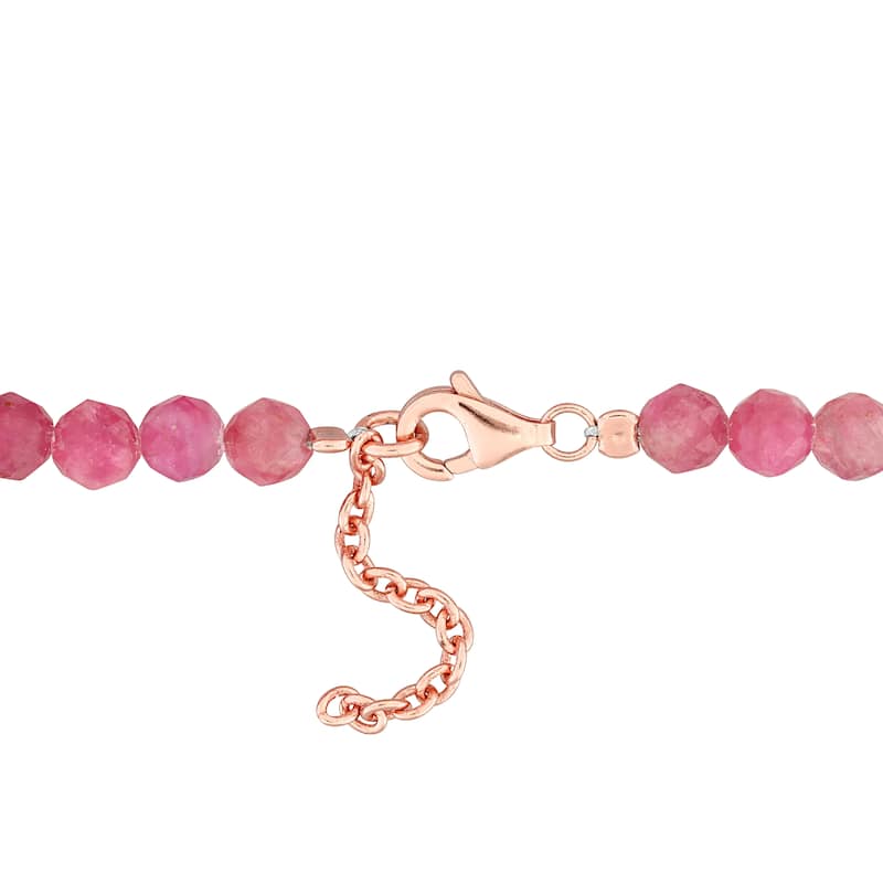 Miadora 6ct TGW Pink Tourmaline Beaded Bracelet in Rose Silver Clasp-725+1 in