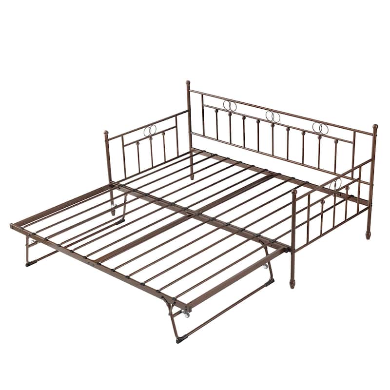 Twin Steel Metal Daybed With Pop-Up Trundle