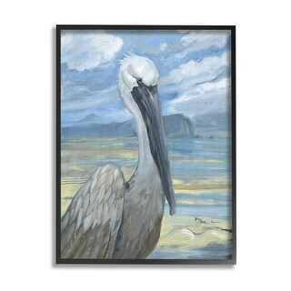 Stupell Salty Pelican Cloudy Coastal beach Framed Giclee Texturized ...