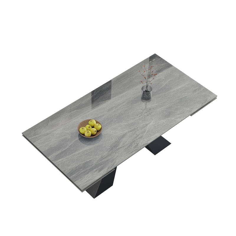 Extendable Rectangular Sintered Stone Double Pedestal Dining Table