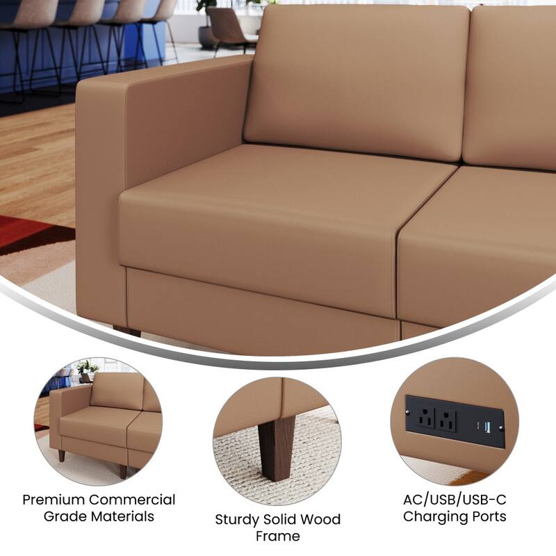 Commercial Modular Left Arm Chair with AC/USB/USB-C Chargers - 28.25"W x 31.5"D x 31.75"H