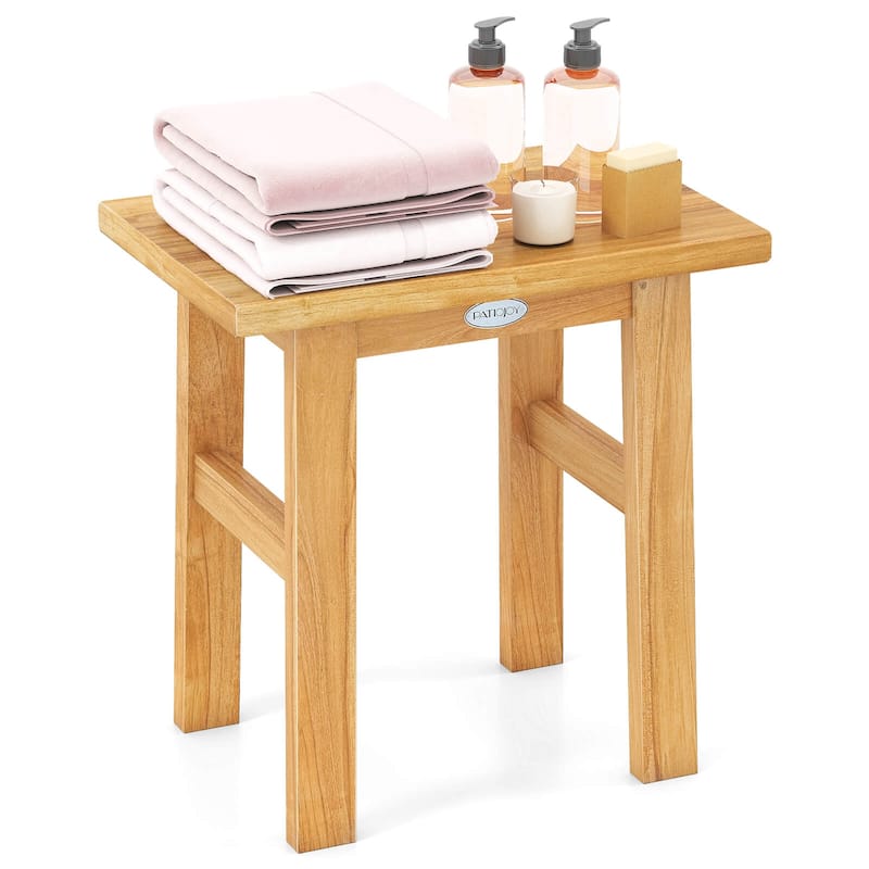 Costway 18" Teak Shower Bench Waterproof Spa Bath Stool for Shaving - See Details - Natural