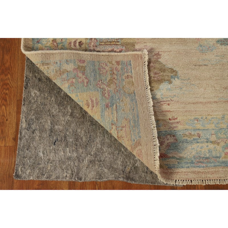 Hand Knotted Oriental 100% Wool Carpet Traditional Floral Beige & Ivories Art Deco Runner Rug - 14' 1'' X 4' 10''