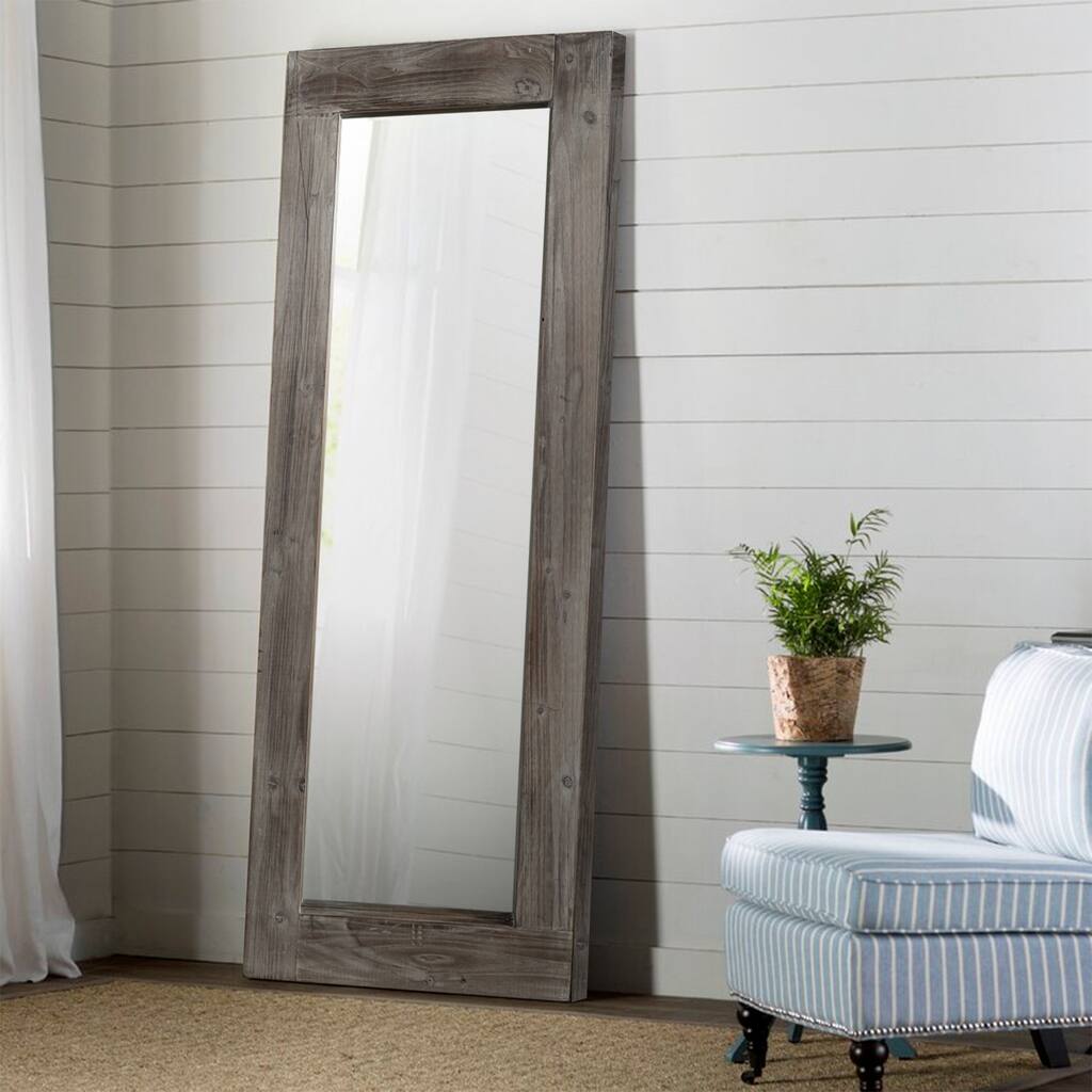 HomeRoots 58" Dark Brown Solid Wood Freestanding and Wall Mount Accent Mirror - 24