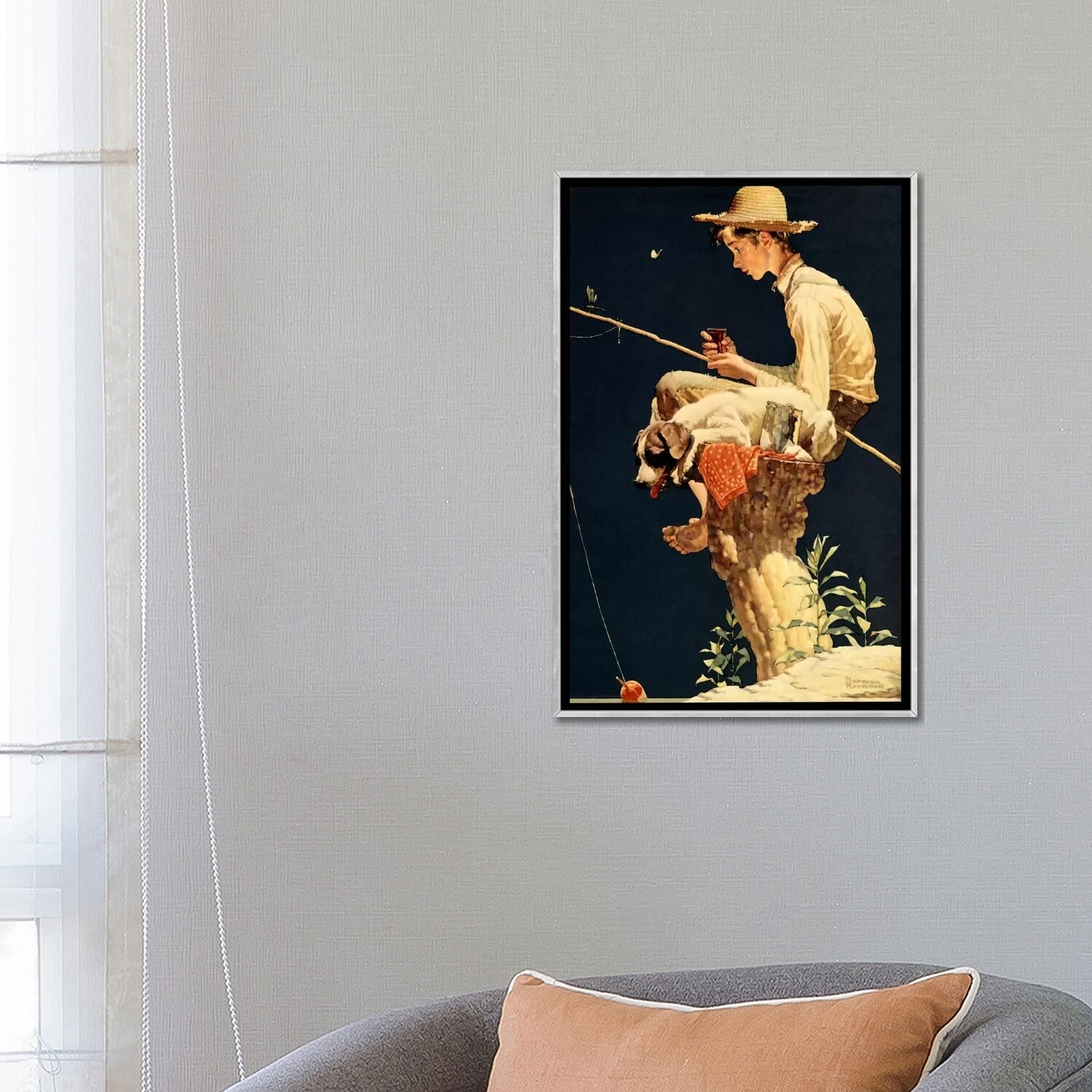iCanvas Boy Fishing by Norman Rockwell Framed
