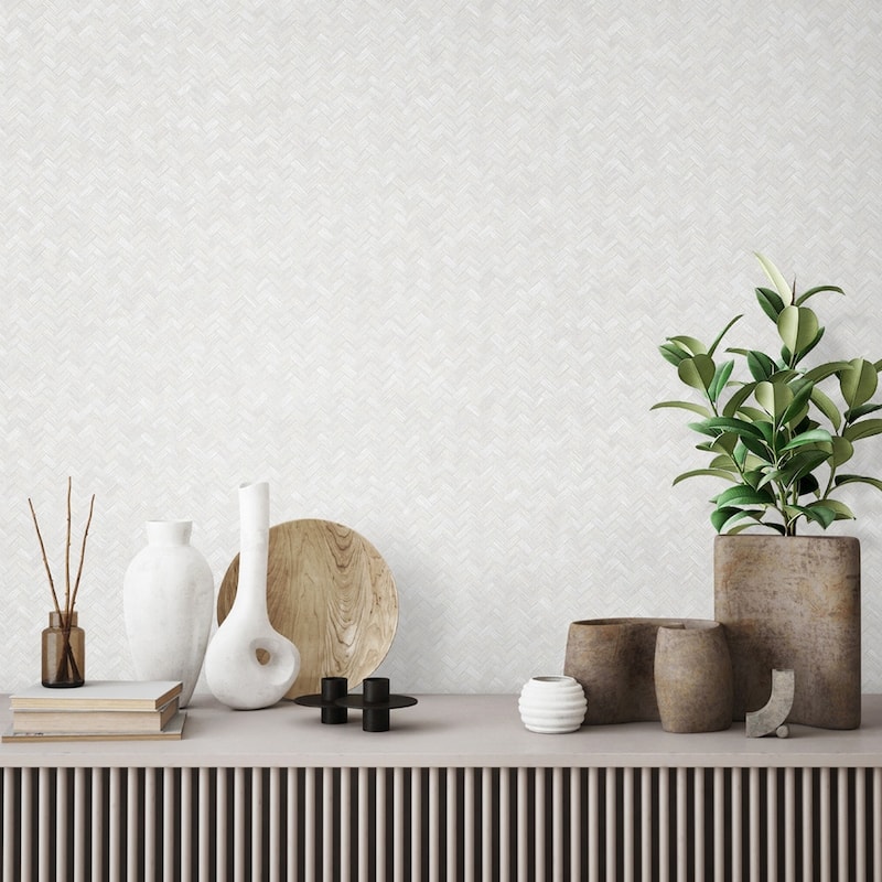 Braided Geometric Pattern Jute Basket Weave Chevron Wallpaper