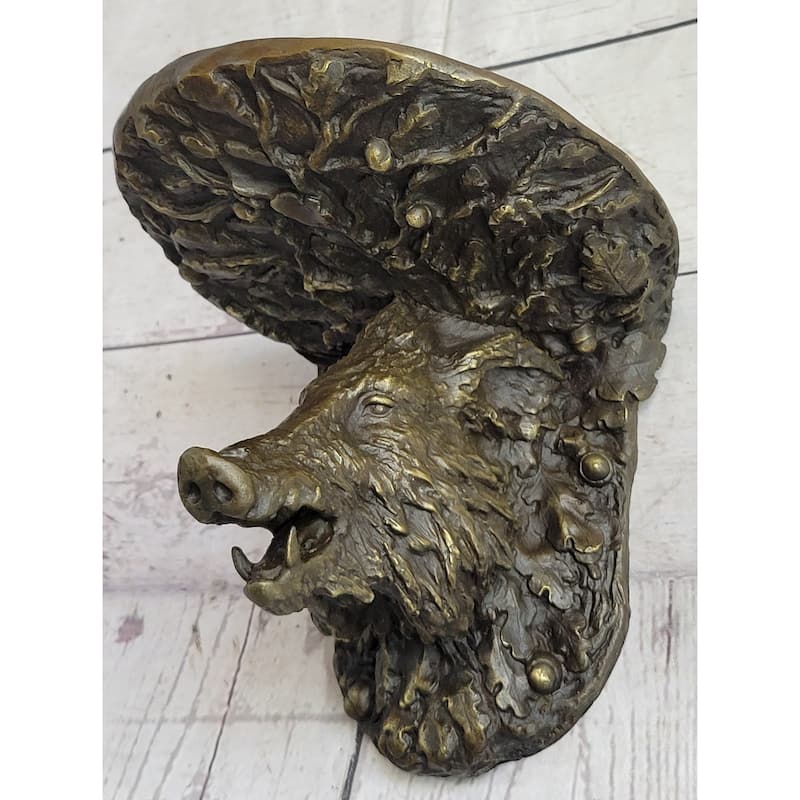 Heavy Solid Cast Bronze Wall Brackets Sconces Shelf Boars Acorns Sculpture Gift