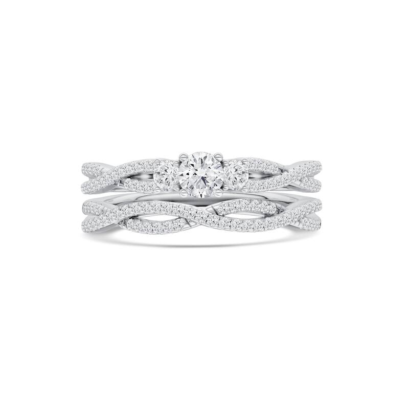 IGI Certified 1/2ct TDW Diamond Criss Cross Anniversary Ring Set in 14K White Gold for Women