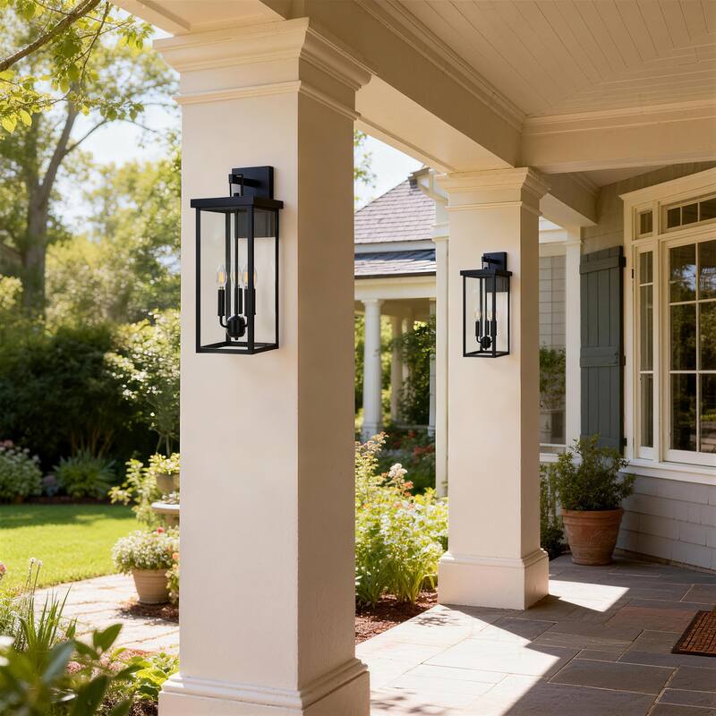 3-light Metal Outdoor Wall Sconce Candle Bulb Lantern(2-pack)