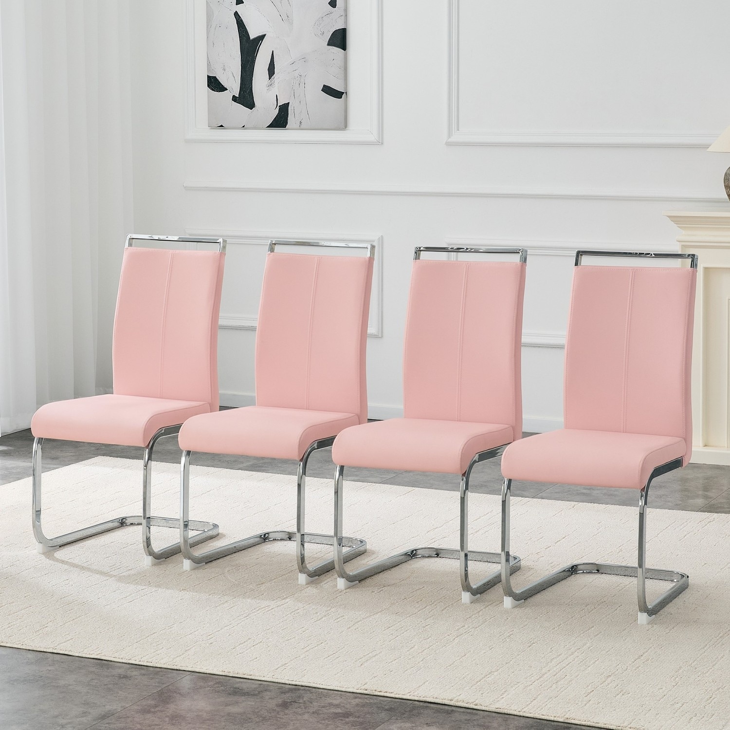 Set of 4, 16.5" PU Dining Chairs with Silver Metal Legs