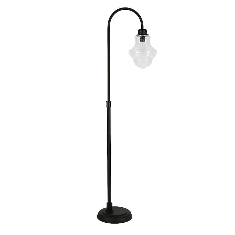 70” Black Arched Floor Lamp with Empire Glass Shade Plug-In Light for Living Room or Bedroom - 70"H x 12"W x 12"D - Clear