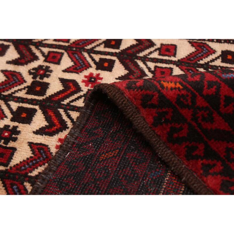 ECARPETGALLERY Hand-knotted Baluch Ivory, Red Wool Rug - 3'5 x 6'1