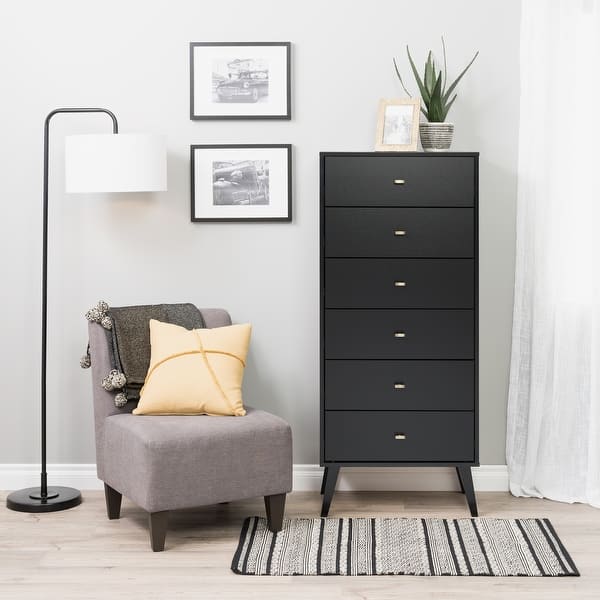 prepac milo mid century modern 6 drawer dresser Prepac Milo Mid-Century Modern 6 Drawer Dresser, Tall Chest of Drawers,  Retro Bedroom Furniture, Lingerie Dresser - Bed Bath & Beyond