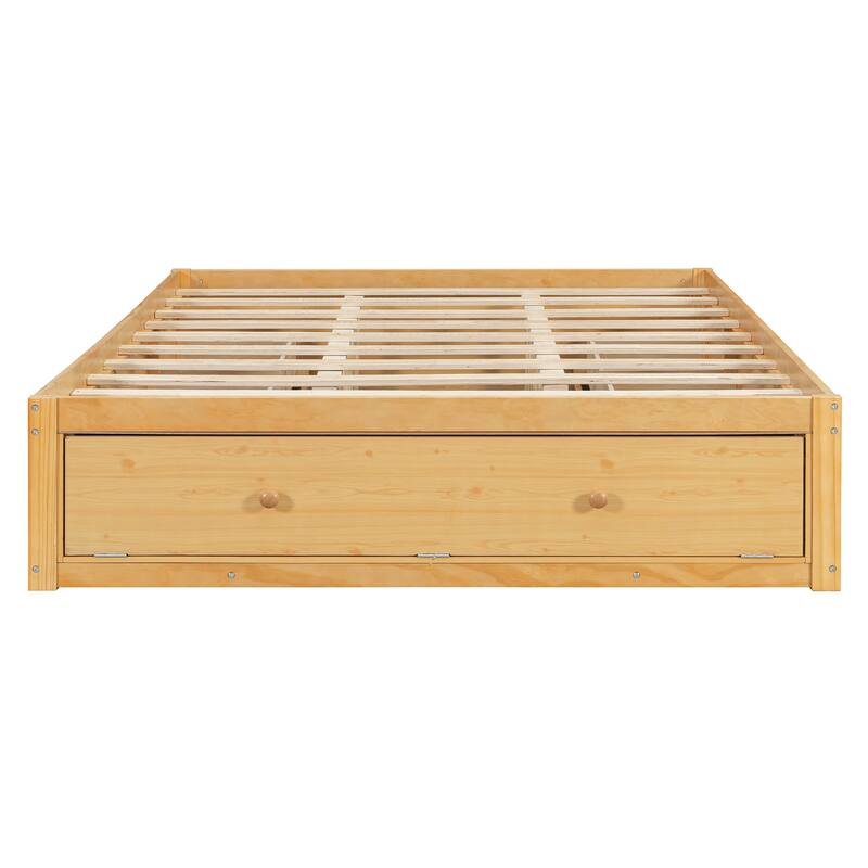 Queen Size Platform Bed Open Frame with Footboard Storage and 4 Drawers