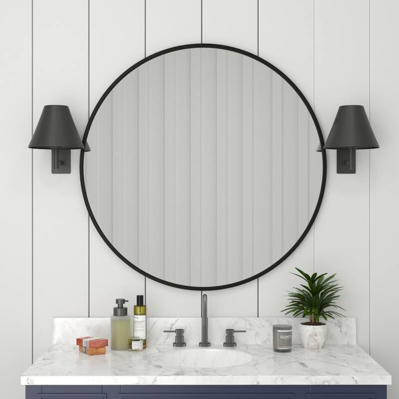 Wall Mount Shatterproof Round Accent Wall Mirror with Metal Frame