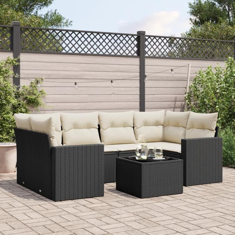 vidaXL Patio Sofa Set with Cushions Outdoor Furniture 7 Piece Poly Rattan - 24.4 x 24.4 x 27.2 (W x D x H)