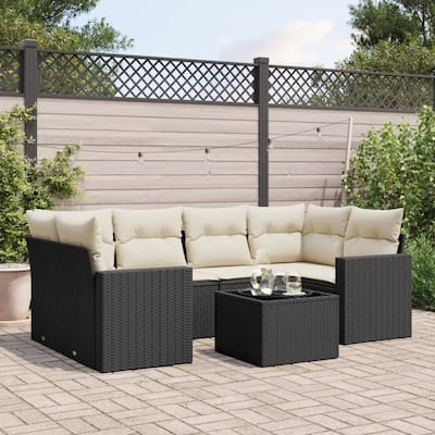 vidaXL Patio Sofa Set with Cushions Outdoor Furniture 7 Piece Poly Rattan - 24.4 x 24.4 x 27.2 (W x D x H)