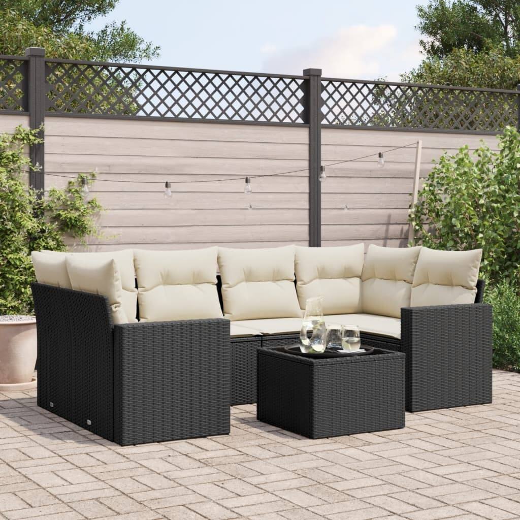 vidaXL Patio Sofa Set with Cushions Outdoor Furniture 7 Piece Poly Rattan - 24.4 x 24.4 x 27.2 (W x D x H)