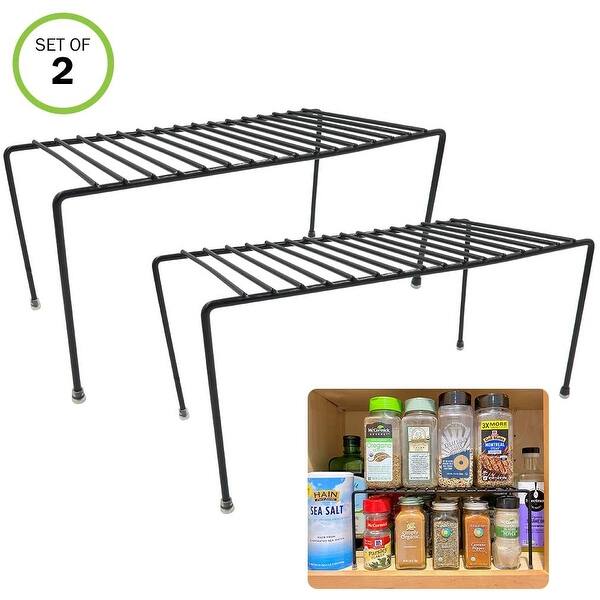 Shop Evelots Kitchen Cabinet Counter Shelf Organizer Double Space Sturdy Metal Set 2 Set Of 2 Overstock 29297619