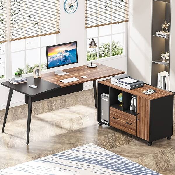 Executive Desk L Shape Office Desk with Drawer File Cabinet - Bed Bath ...