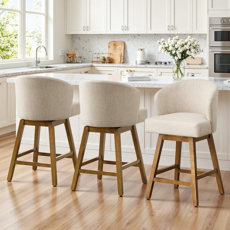 26 Inch Upholstered Swivel Counter Height Bar Stools with Back and Solid Wood Frame - 37.8"H x 20.9"W x 21.3"D