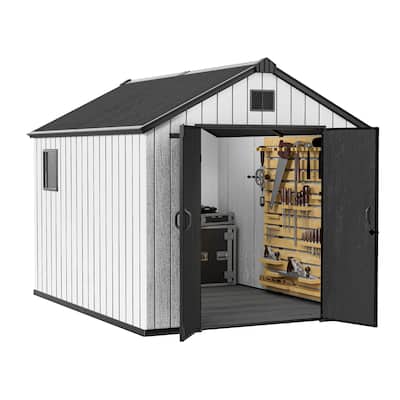 8x10 FT Outdoor Storage Shed with Lockable Door, Large 544 Cuft Resin Shed with Floor Roof Windows Vents