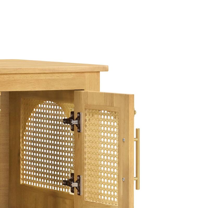 Christopher Knight Home - 47"W Rubber Wood Dog Crate Cabinet with Rattan Doors & Storage