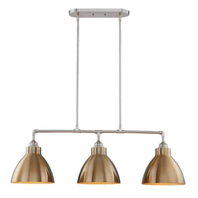 3 Light Island in Satin Nickel with Painted Gold Metal Shades - Satin Nickel - L:39.21*W:9.84*H:60.04