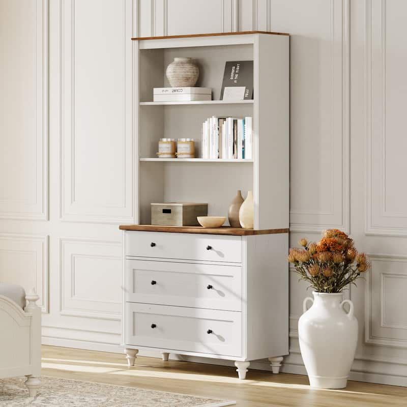 White Bookcase with Doors, Large Wood Farmhouse Book Case Shelf
