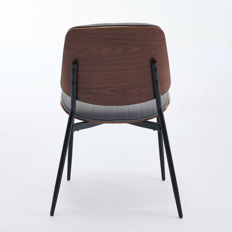 Retro Linen Dining Chairs Set of 2, Bentwood Back with Metal Legs