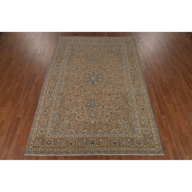 Traditional Mashad Persian Vintage Area Rug Handmade Wool Carpet - 6'2" x 9'3"