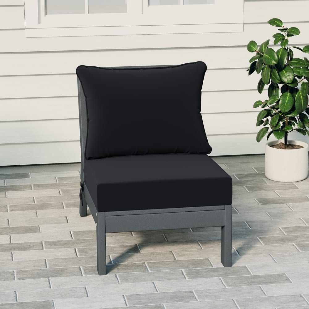 Birchwood All Weather HDPE Outdoor Patio Deep Seating Gray Armless Chair With Cushions (1-Piece)