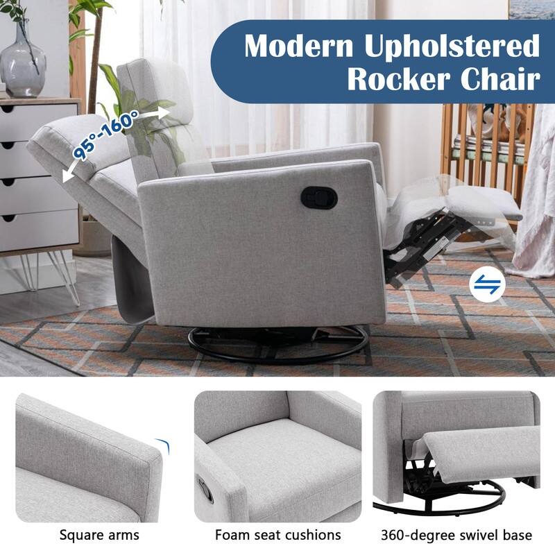 Modern Linen Rocker Plush Seating Glider Swivel Recliner Chair