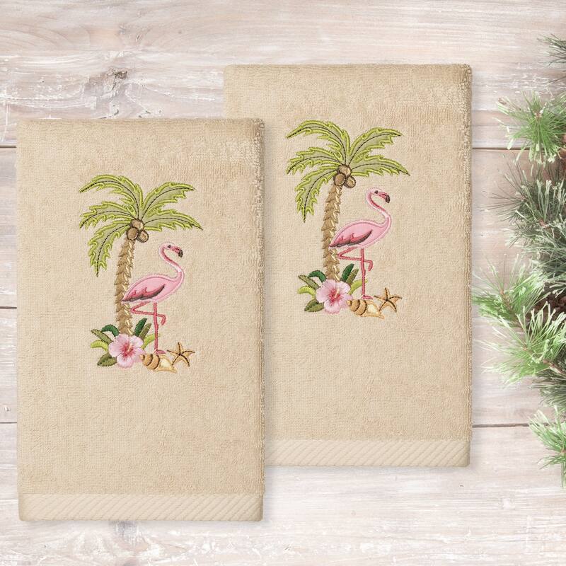Authentic Hotel and Spa Flora - Embroidered Luxury 100% Turkish Cotton Hand Towels (Set of 2)
